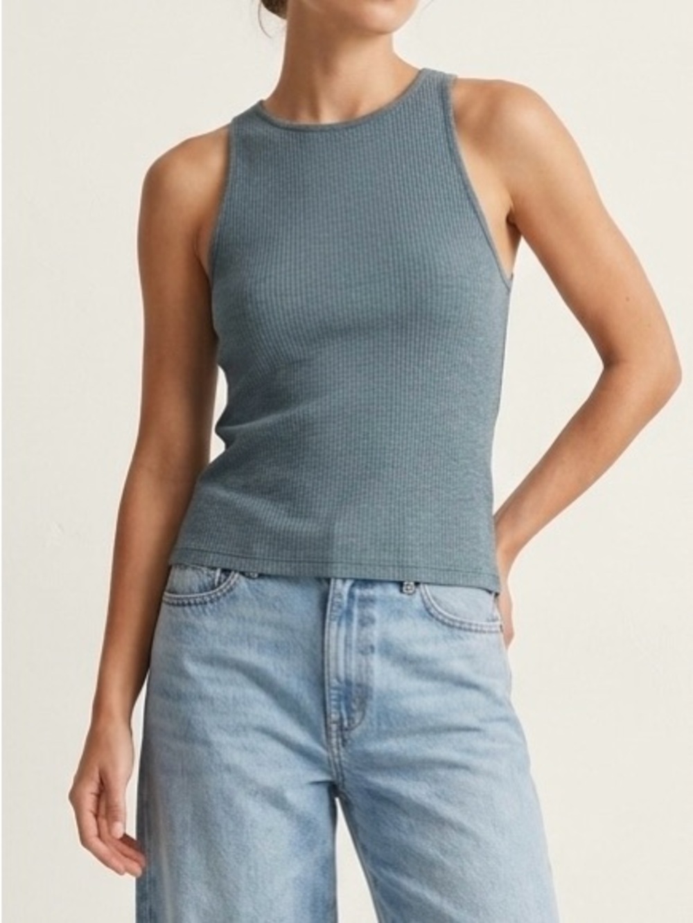 Standard James Perse Ribbed High Neck Tank Heather Grey Size 0 Elevated Basic